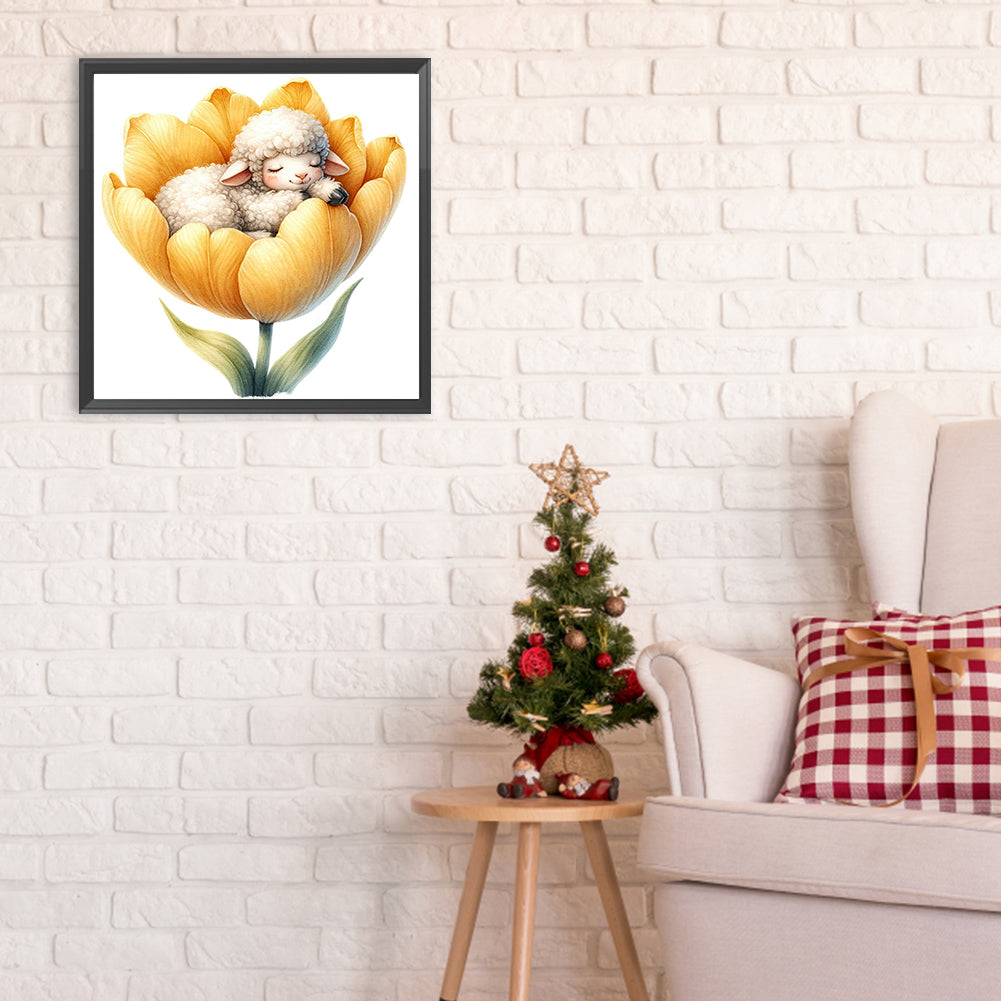 Sheep And Tulips - Full Round Drill Diamond Painting 30*30CM