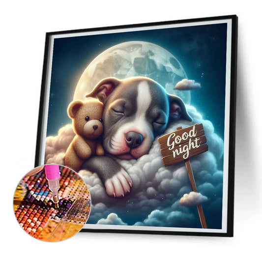Good Night Bear And Puppy - Full Round Drill Diamond Painting 30*30CM