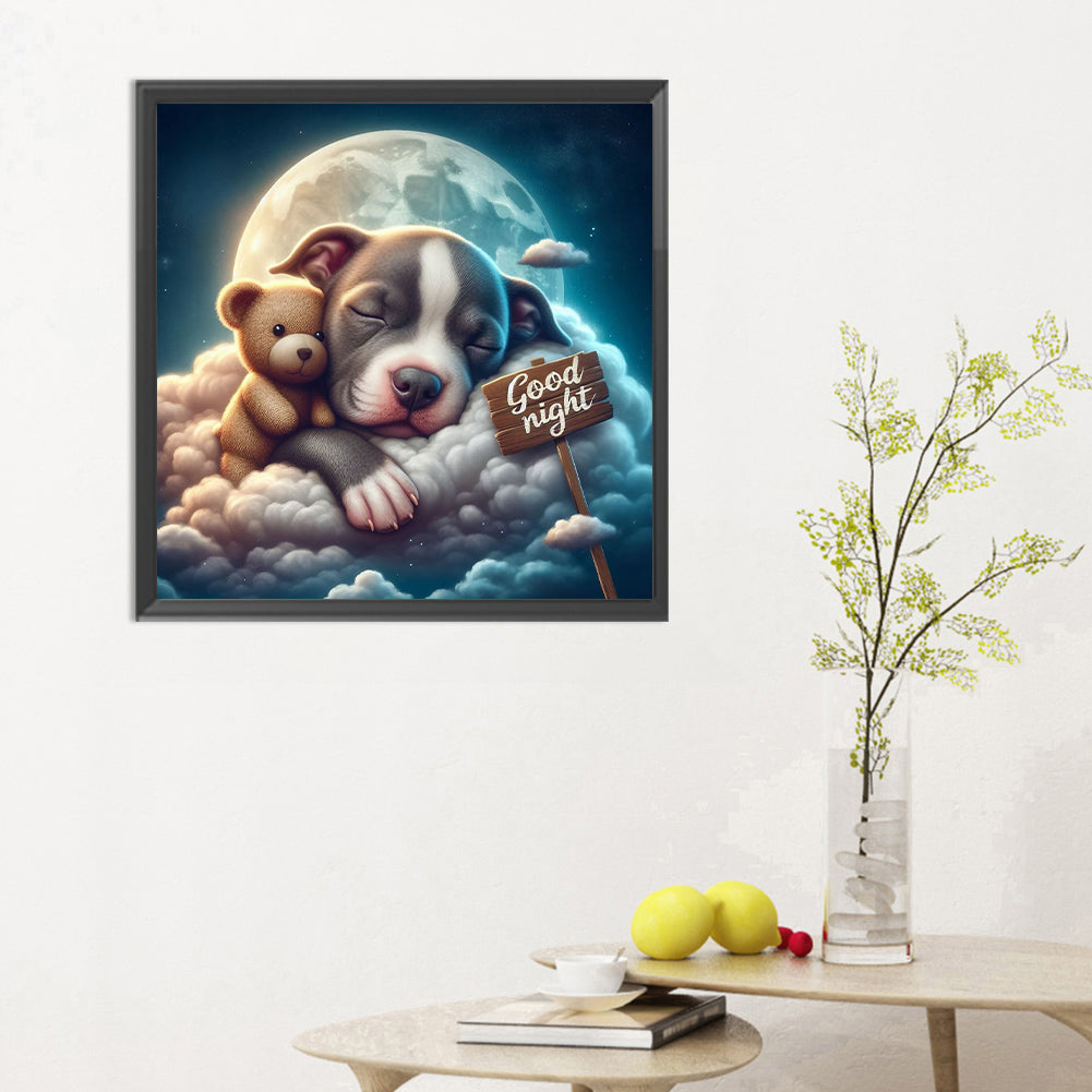 Good Night Bear And Puppy - Full Round Drill Diamond Painting 30*30CM