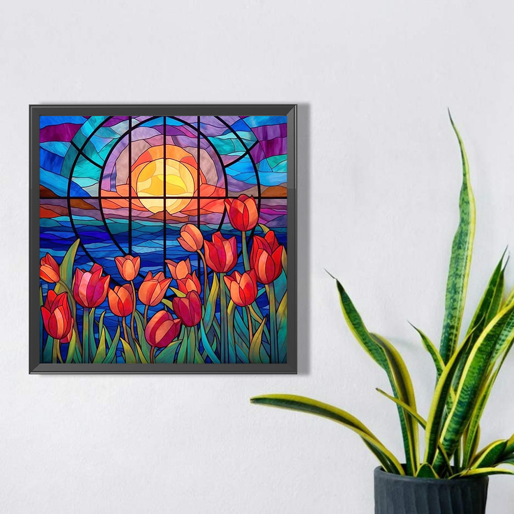 Glass Painting Flowers - Full Square Drill Diamond Painting 40*40CM