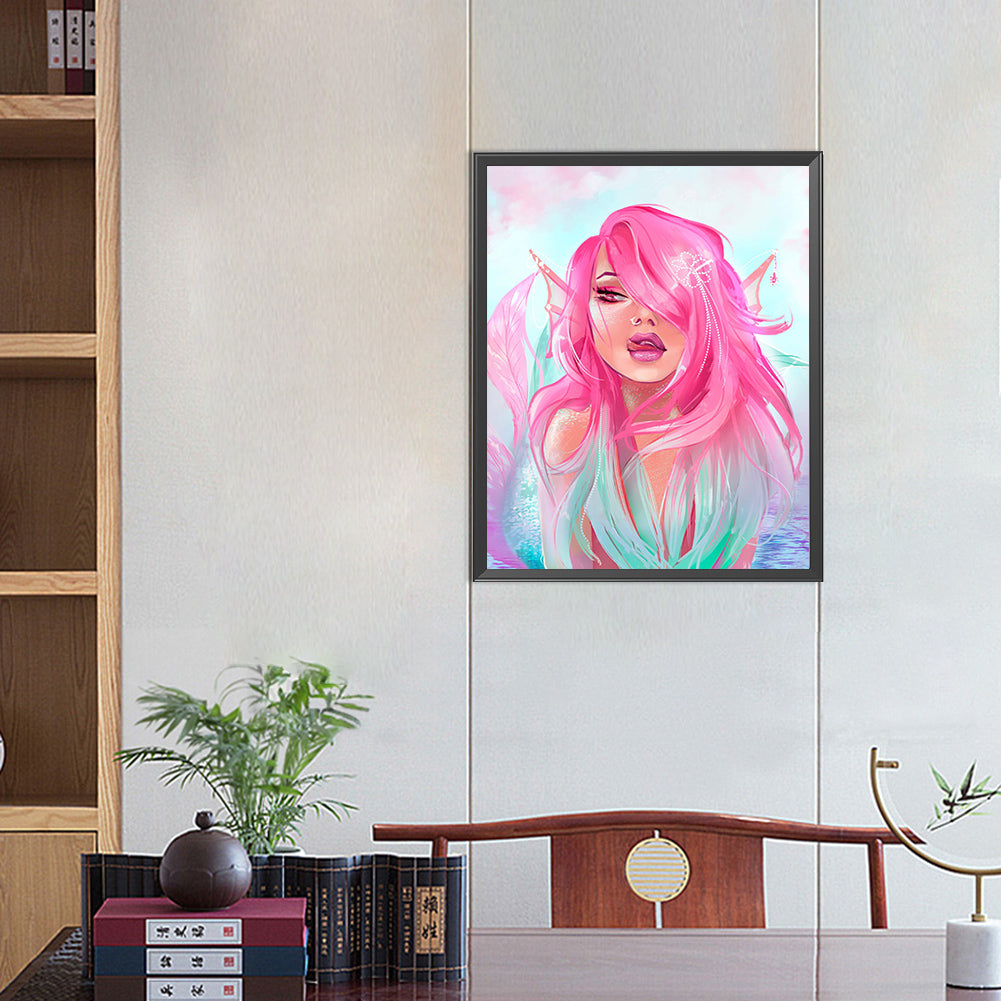 Painted Pink Mermaid - Full Square Drill Diamond Painting 40*50CM