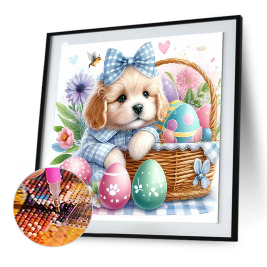 Curly-Eared Dog And Easter Eggs - Full Round Drill Diamond Painting 30*30CM