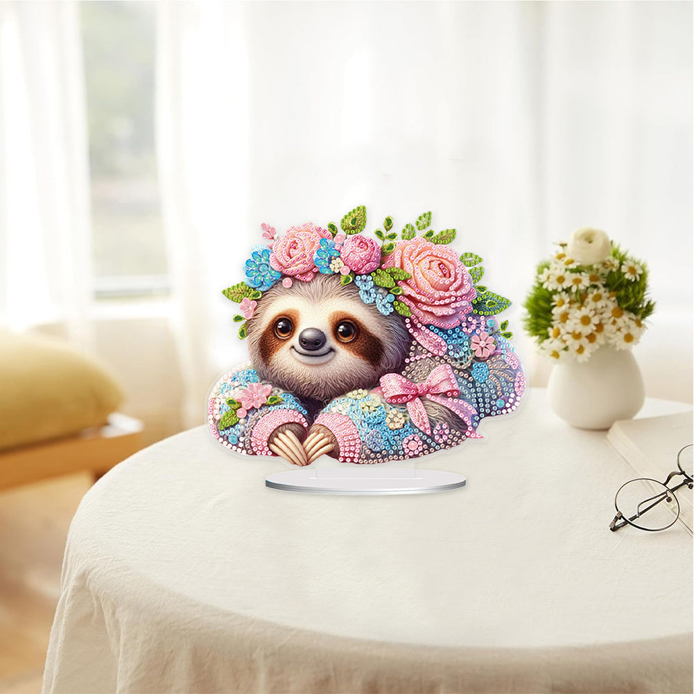Acrylic Flower Sloth Table Top Diamond Painting Ornament Kits Bedroom Decoration