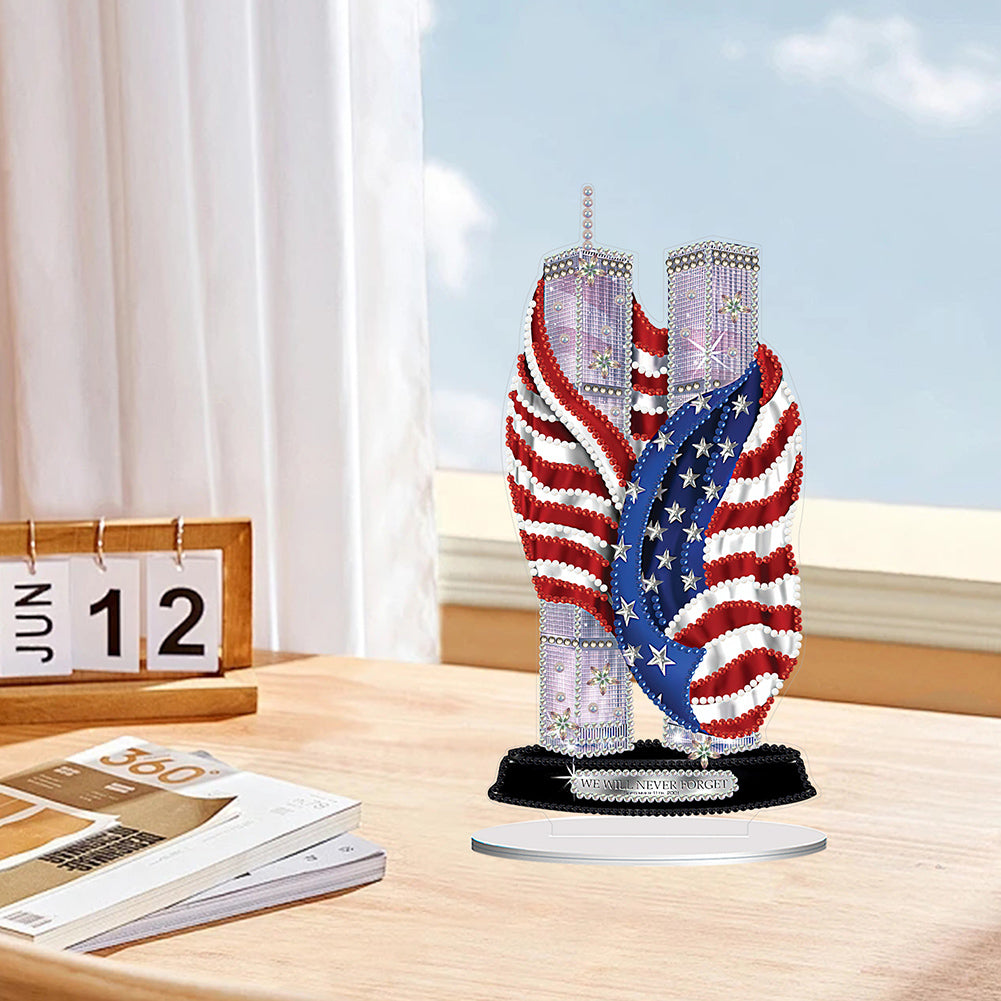 PVC Special Shaped America Twin Towers 5D DIY Diamond Art Tabletop Decorations