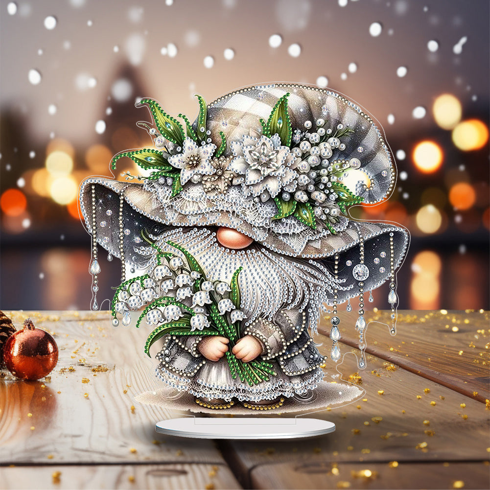 Gnome Double Sided Effect Diamond Painting Table Ornaments(Lily Of Valley Gnome)