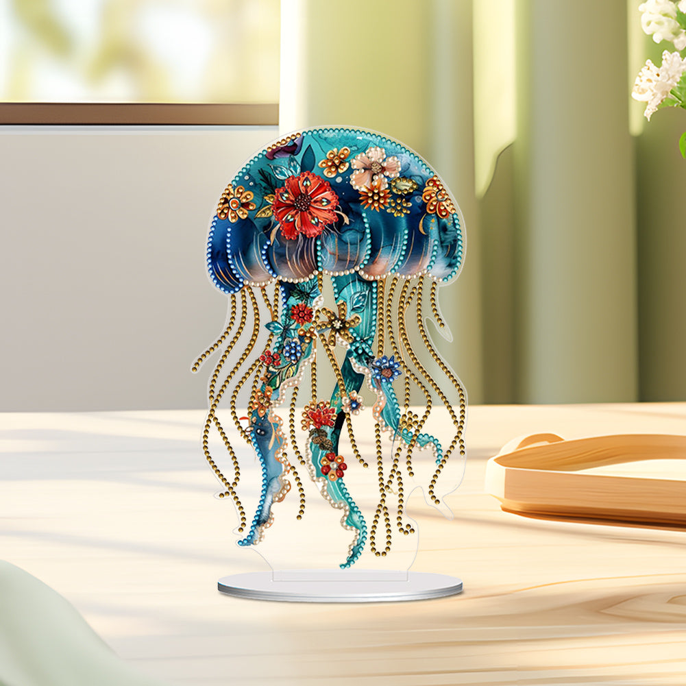 Acrylic Special Shaped Floral Jellyfish Table Top Diamond Painting Ornament Kits