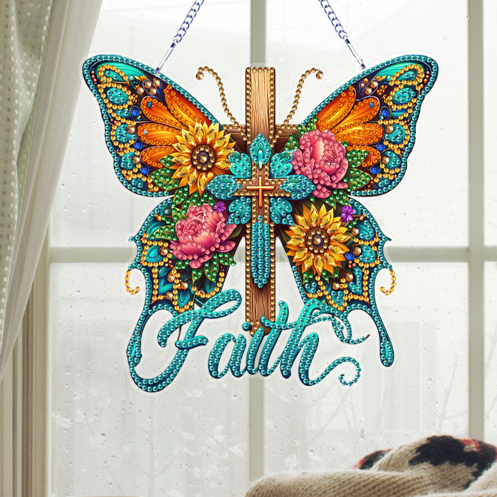 Acrylic Cross Diamond Painting Hanging Pendant Home Decor (Butterfly Cross)