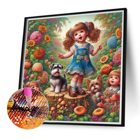 Little Girl Performing In The Garden - Full Round Drill Diamond Painting 40*40CM