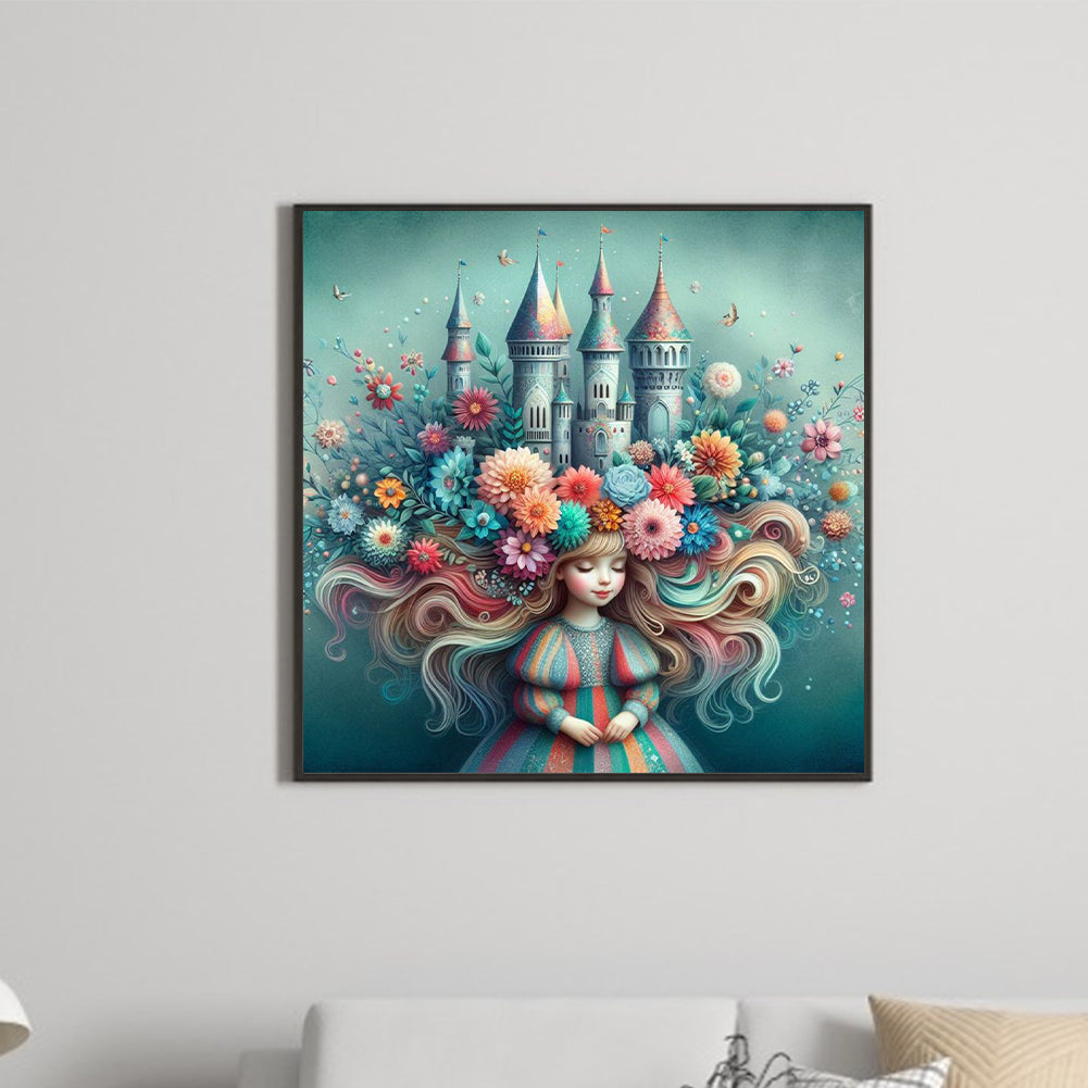 Flower Castle Hair For Girls - Full Round Drill Diamond Painting 30*30CM