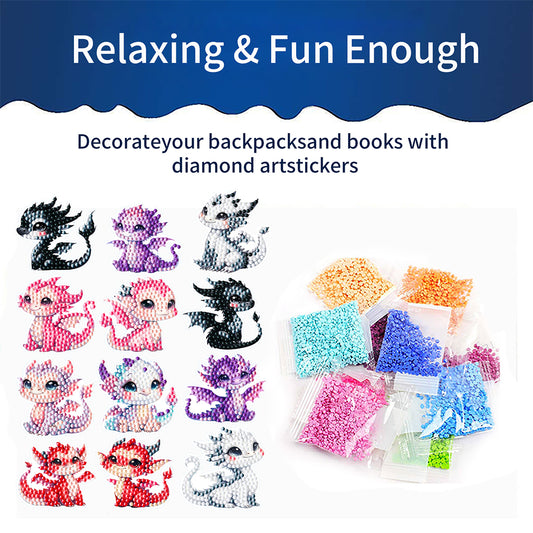 12Pcs Dragon Diamond Painting Sticker Cartoon Dragon Gem Sticker for DIY Arts