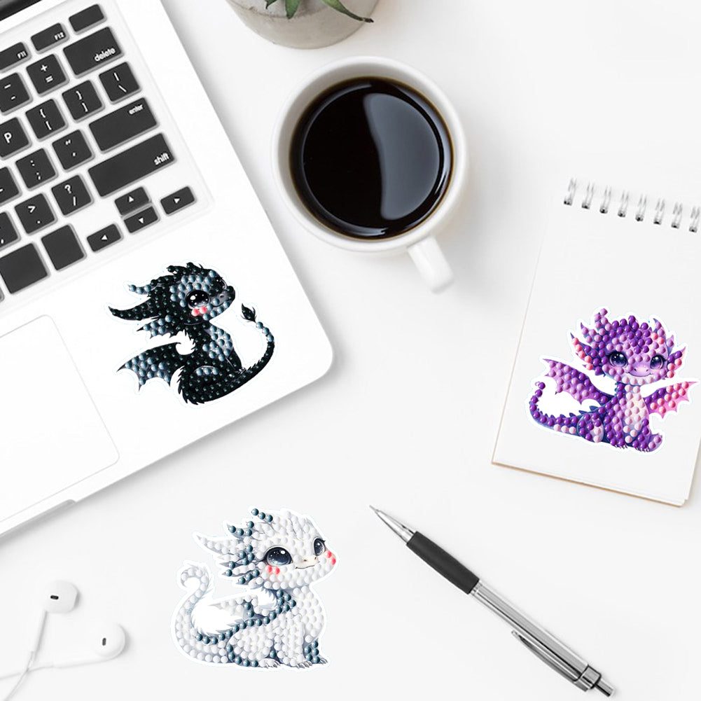 12Pcs Dragon Diamond Painting Sticker Cartoon Dragon Gem Sticker for DIY Arts