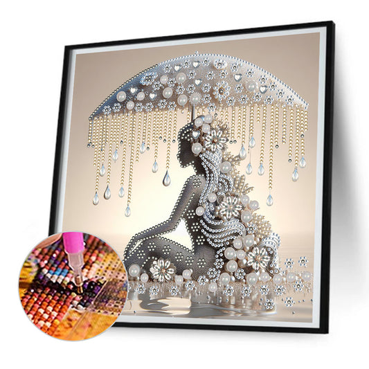 Long Hair Woman With Artistic Umbrella - Special Shaped Drill Diamond Painting 30*30CM