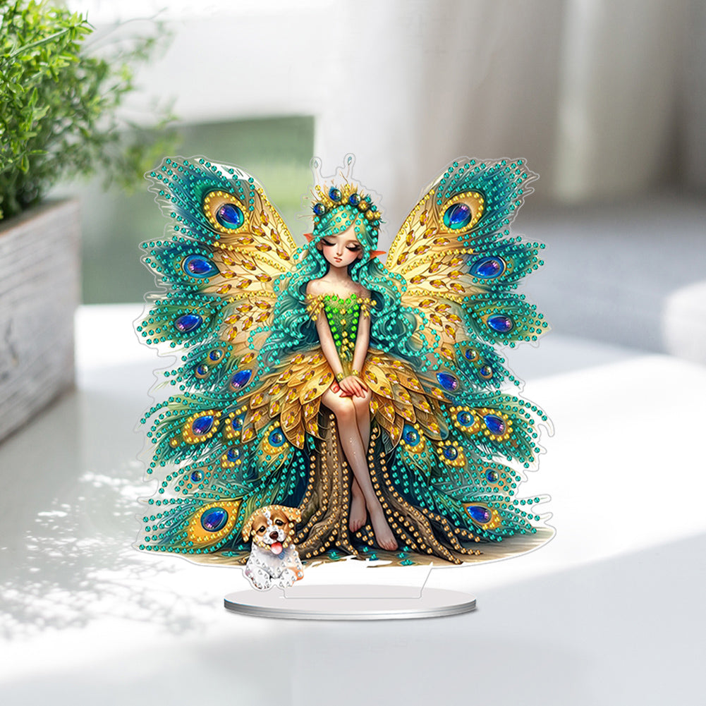 Acrylic Peacock Fairy Girl 5D DIY Diamond Art Tabletop Decorations Bedroom Decor