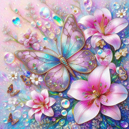 Lily Butterfly - Full AB Round Drill Diamond Painting 40*40CM