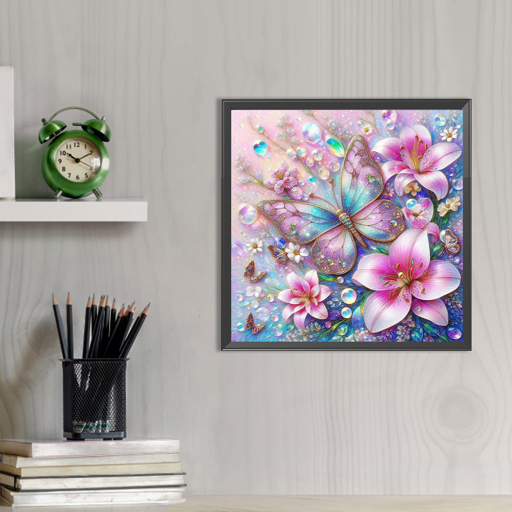 Lily Butterfly - Full AB Round Drill Diamond Painting 40*40CM