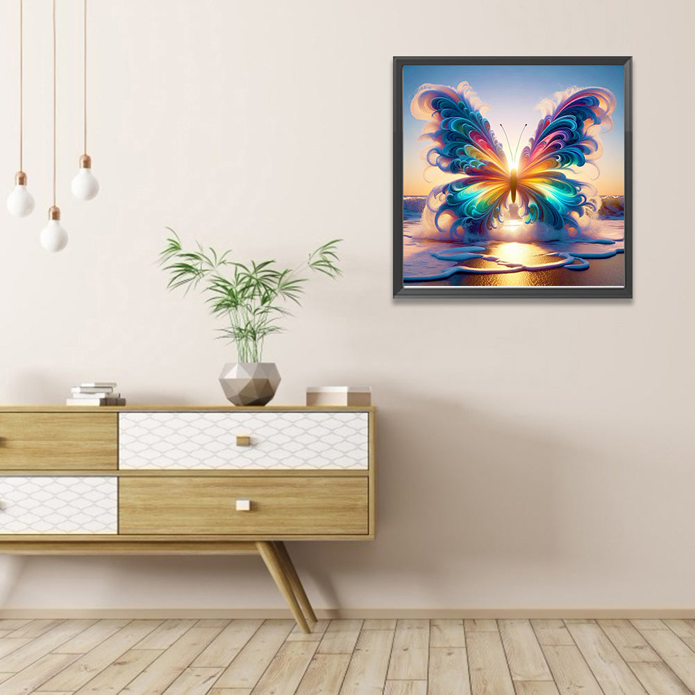 Colorful Butterflies On The Beach - Full Round Drill Diamond Painting 40*40CM