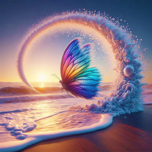 Colorful Butterflies On The Beach - Full Round Drill Diamond Painting 40*40CM