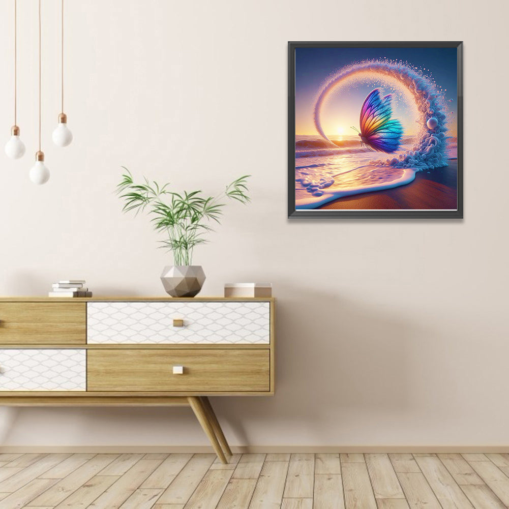 Colorful Butterflies On The Beach - Full Round Drill Diamond Painting 40*40CM