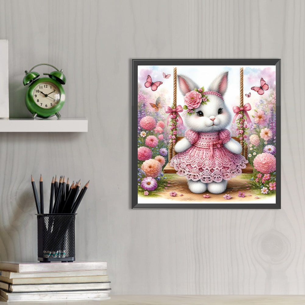 Rabbit On The Swing - Full AB Round Drill Diamond Painting 30*30CM