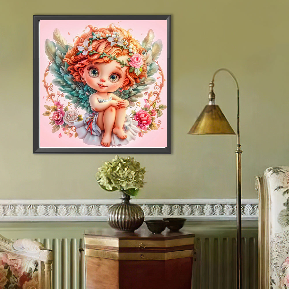 Flowers And Grass Peace Angel Girl - Full Round Drill Diamond Painting 40*40CM