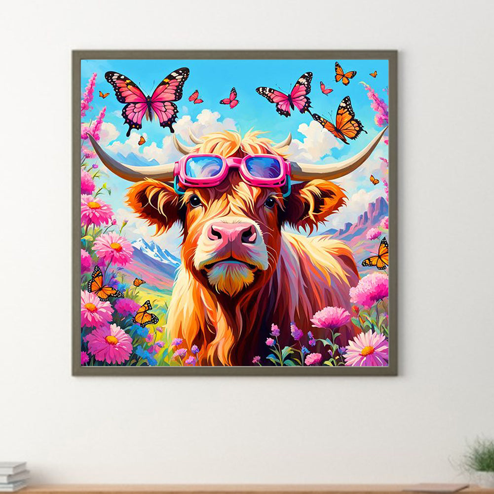 Butterfly Bush Highland Yak - Full Round Drill Diamond Painting 30*30CM