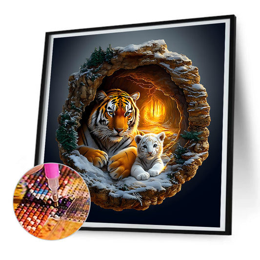 Cave Tiger - Full Round Drill Diamond Painting 30*30CM
