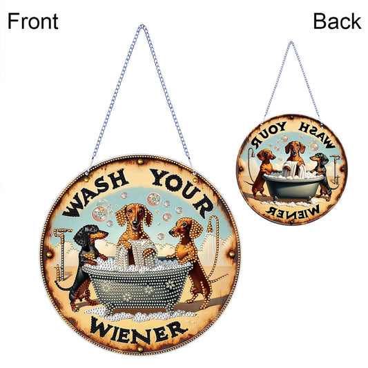 Thanksgiving Diamond Painting Hanging Pendant Window Decor (Hot Dog Dachshund)