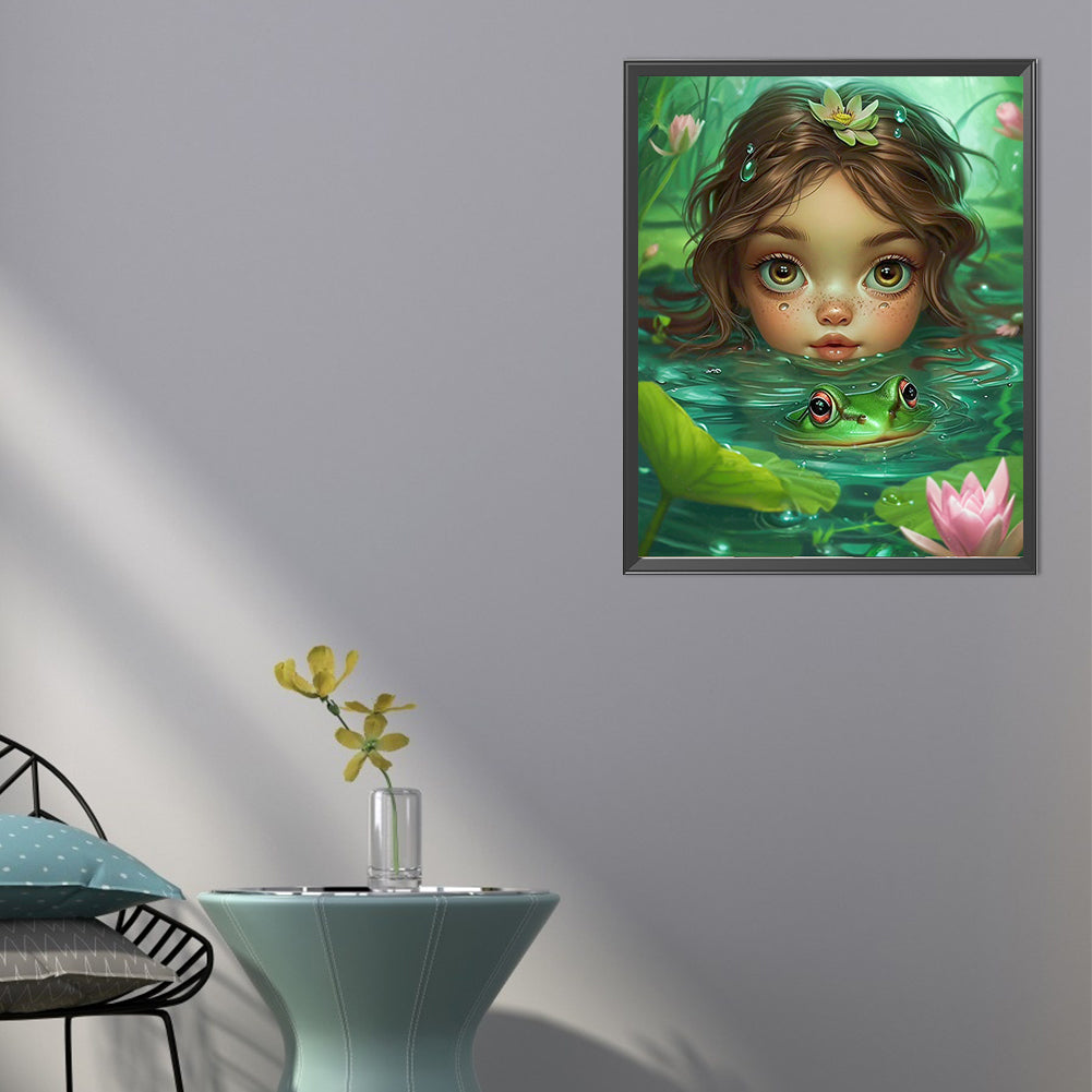 Girl And Frog In Water - Full AB Round Drill Diamond Painting 40*50CM