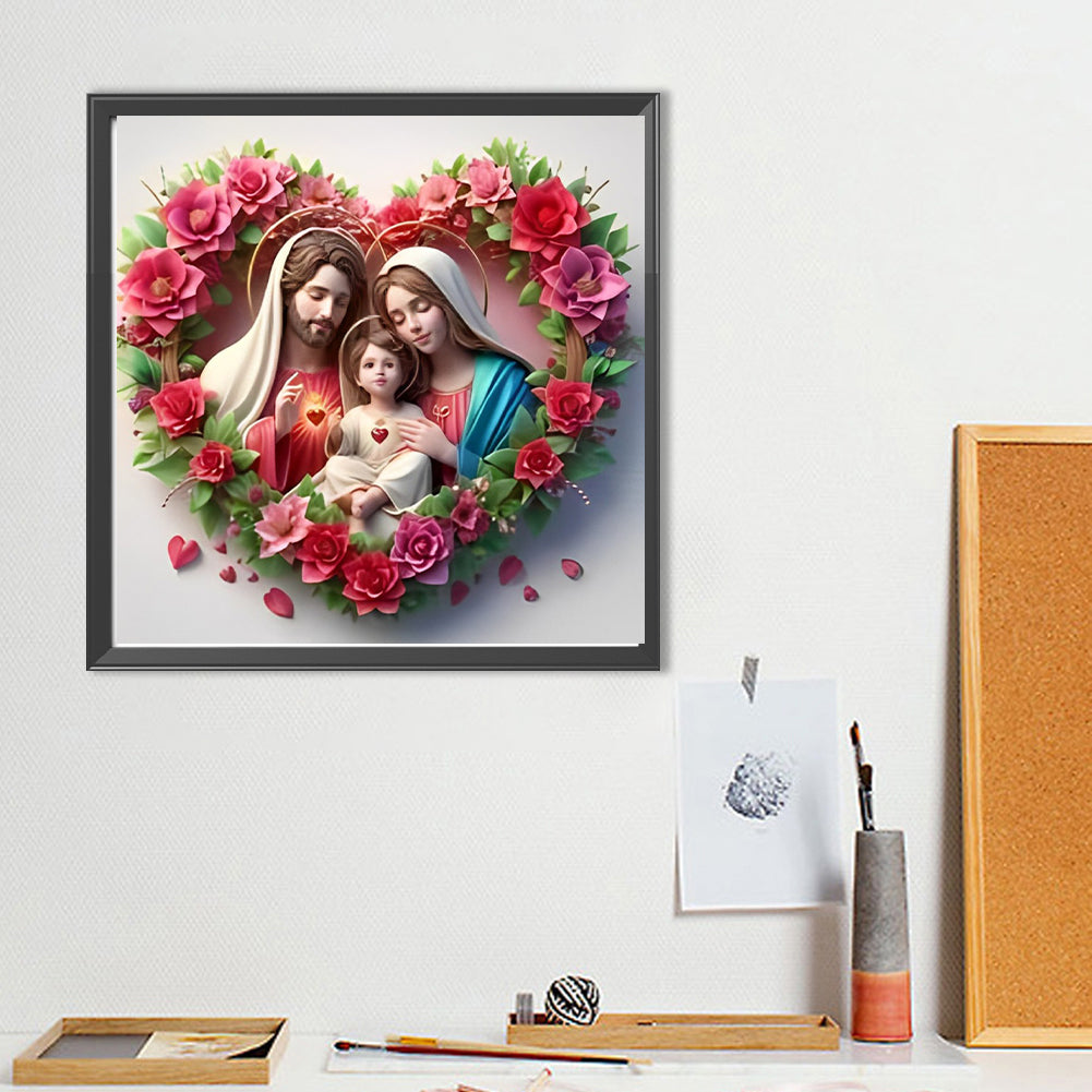 Family In The Heart Of Flowers - Full Round Drill Diamond Painting 40*40CM