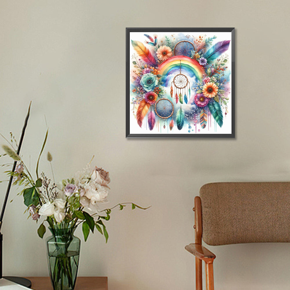 Rainbow Floral Dream Catcher - Full Round Drill Diamond Painting 30*30CM