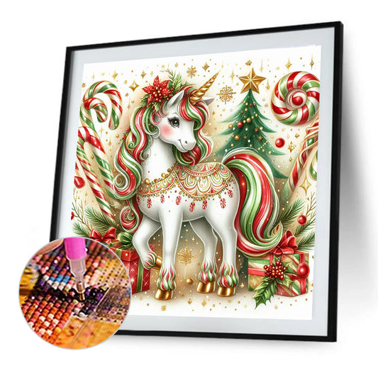 Christmas Candy Unicorn - Full Round Drill Diamond Painting 40*40CM