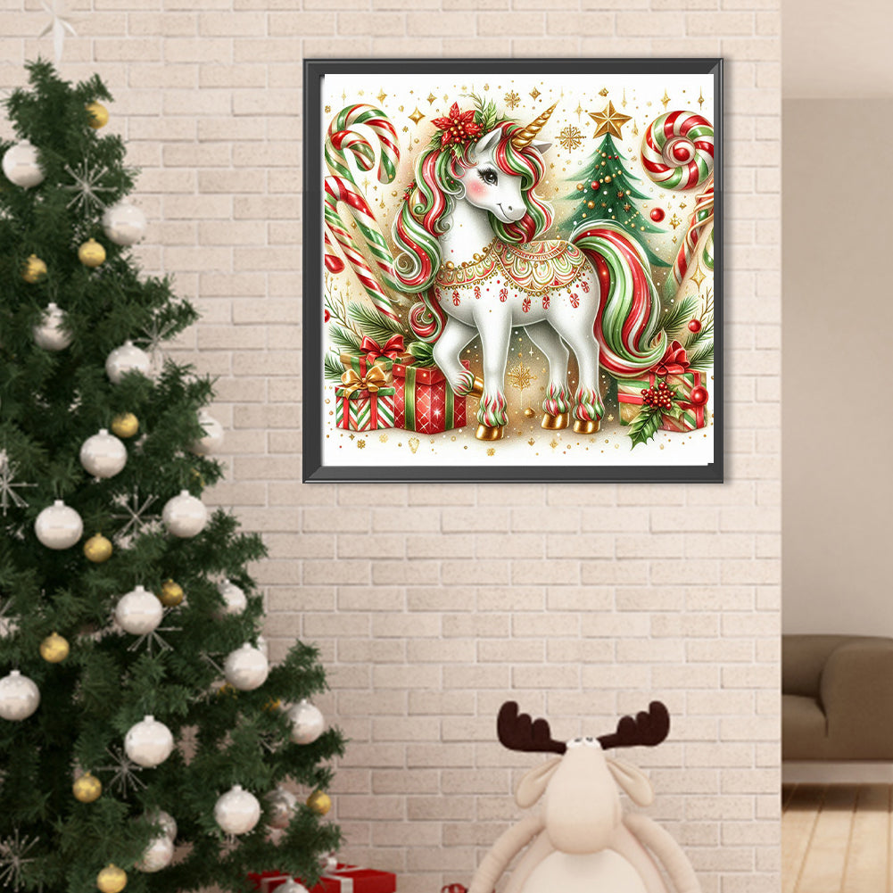Christmas Candy Unicorn - Full Round Drill Diamond Painting 40*40CM
