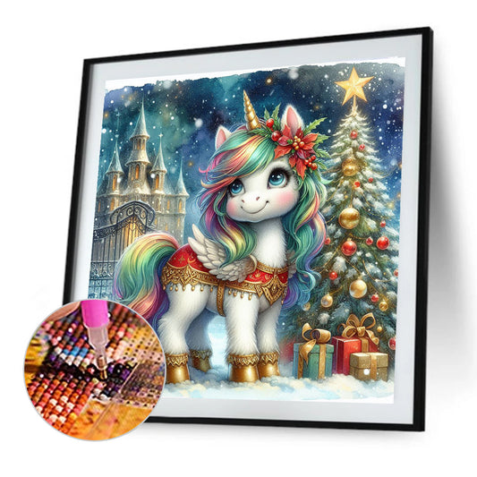 Christmas Tree Castle Unicorn - Full Round Drill Diamond Painting 40*40CM