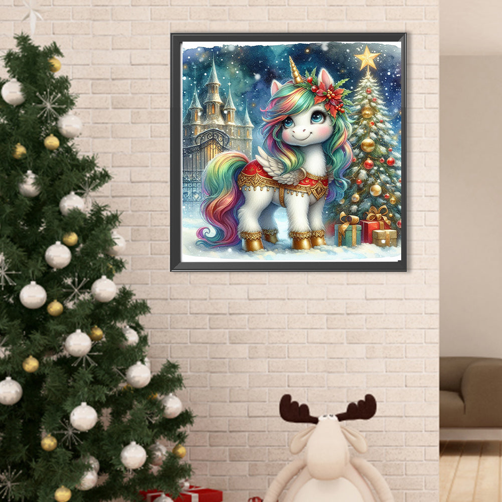 Christmas Tree Castle Unicorn - Full Round Drill Diamond Painting 40*40CM