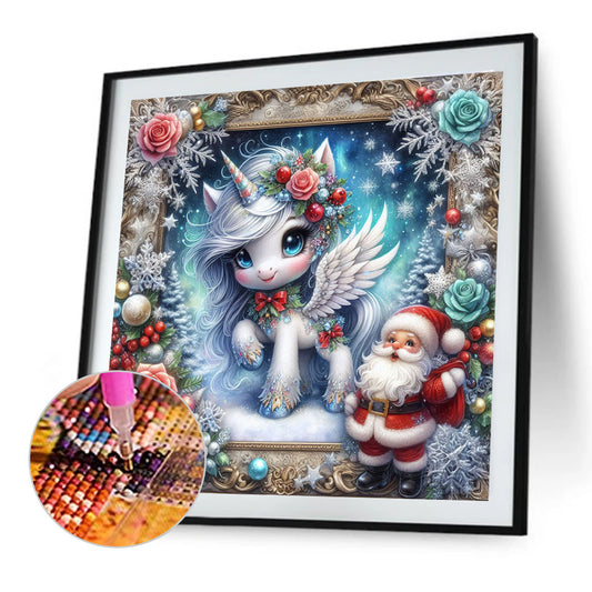 Santa Claus And Unicorn - Full Round Drill Diamond Painting 40*40CM