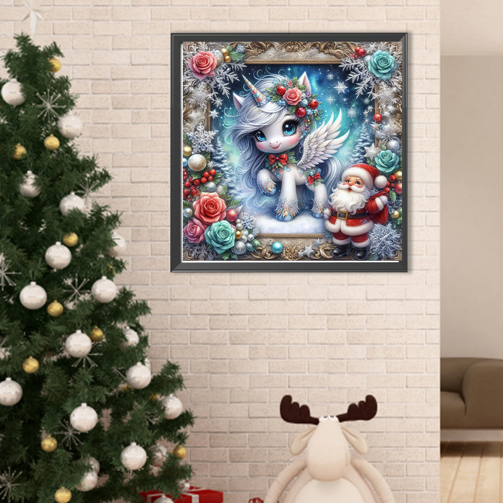Santa Claus And Unicorn - Full Round Drill Diamond Painting 40*40CM