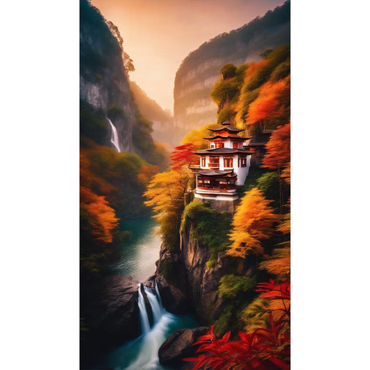 Flowing Water Maple Leaves - Full Round Drill Diamond Painting 40*70CM