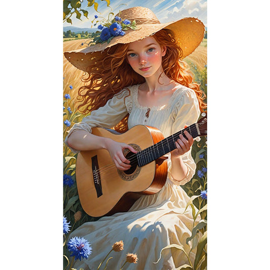 Girl Playing Guitar - Full AB Round Drill Diamond Painting 40*75CM