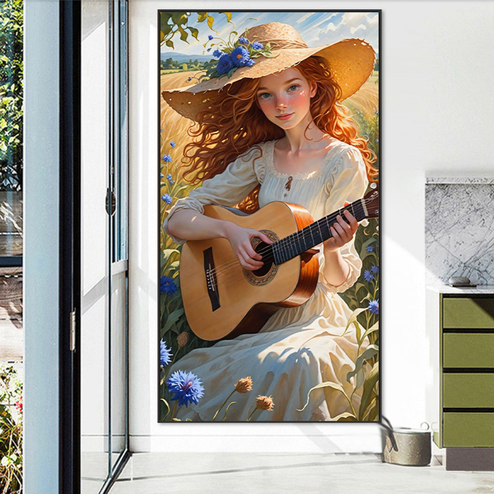 Girl Playing Guitar - Full AB Round Drill Diamond Painting 40*75CM