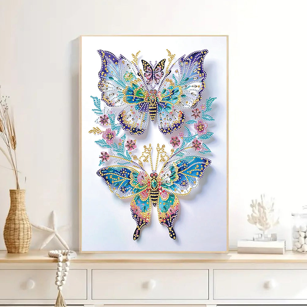 Pink Flowers And Double Butterflies - Partial Special-Shaped Drill Diamond Painting 30*40CM