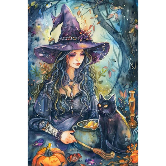 Witch And Black Cat - Full AB Round Drill Diamond Painting 40*60CM