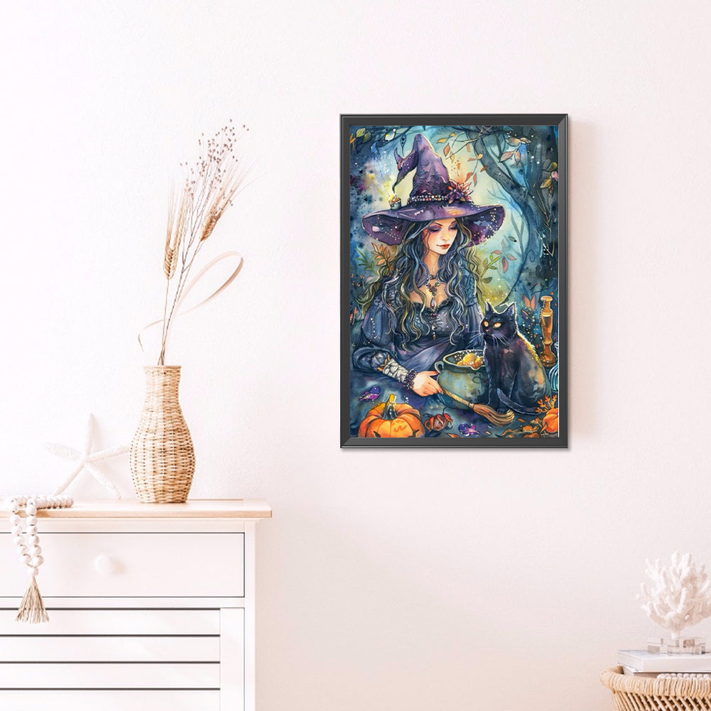 Witch And Black Cat - Full AB Round Drill Diamond Painting 40*60CM