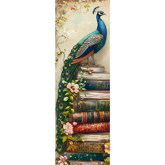 Peacock On The Book - Full AB Round Drill Diamond Painting 30*90CM
