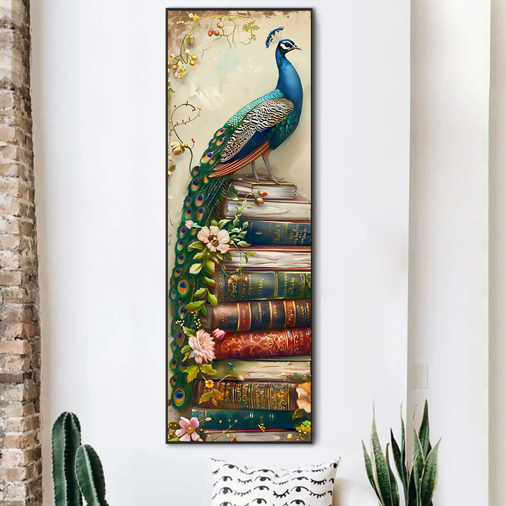 Peacock On The Book - Full AB Round Drill Diamond Painting 30*90CM