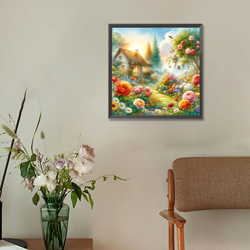 Small House Among Flowers - Full Round Drill Diamond Painting 30*30CM