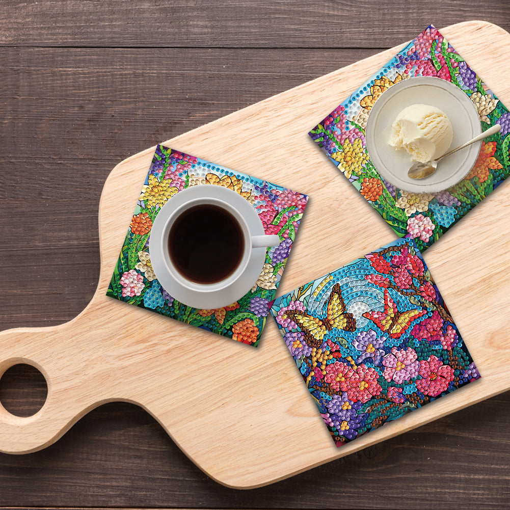 8Pcs Wooden Flowers 5D Diamond Painting Coasters Kit for Adults Beginners