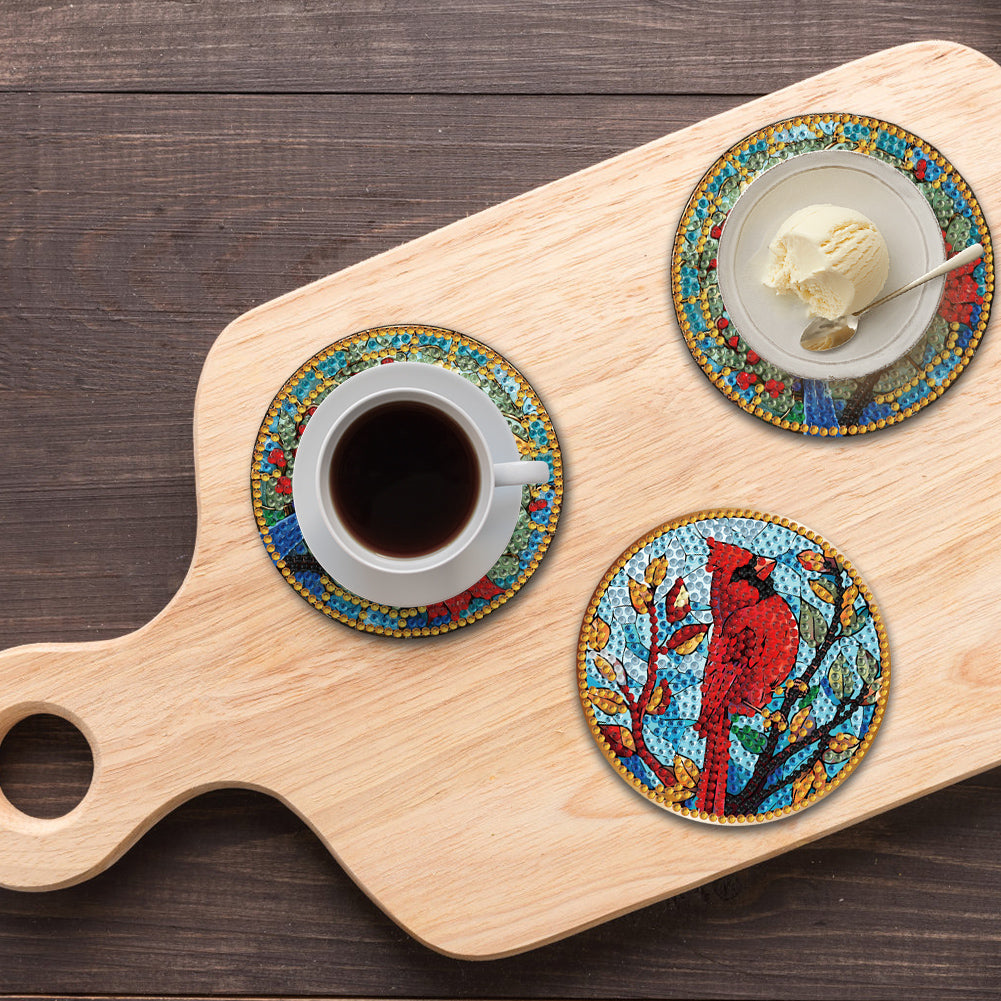 8Pcs Wooden Animals Flowers 5D Diamond Painting Coasters for Adults Beginners