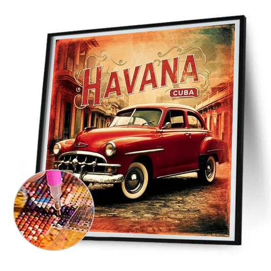 Red Classic Car - Full Round Drill Diamond Painting 30*30CM