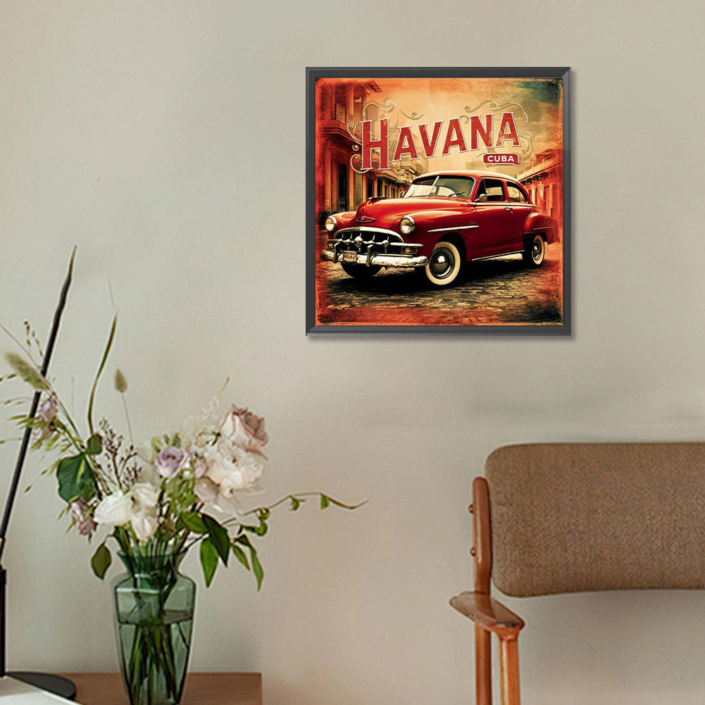 Red Classic Car - Full Round Drill Diamond Painting 30*30CM