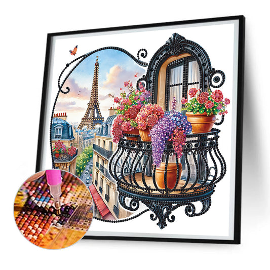 The Garden Balcony With A View Of The Eiffel Tower - Partial Special-Shaped Drill Diamond Painting 30*30CM